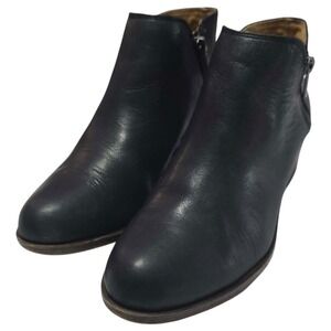 Lucky Brand Burklee Black Leather Ankle Boots Womens 7M Side Zip Block Heel